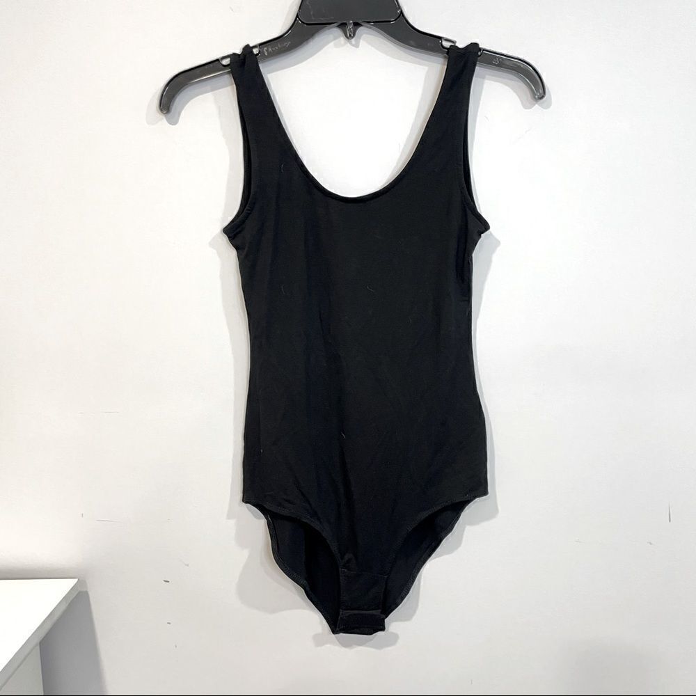 Gibson Basic Solid Soft Stretchy Sleeveless Tank Top Bodysuit Leotard in Black